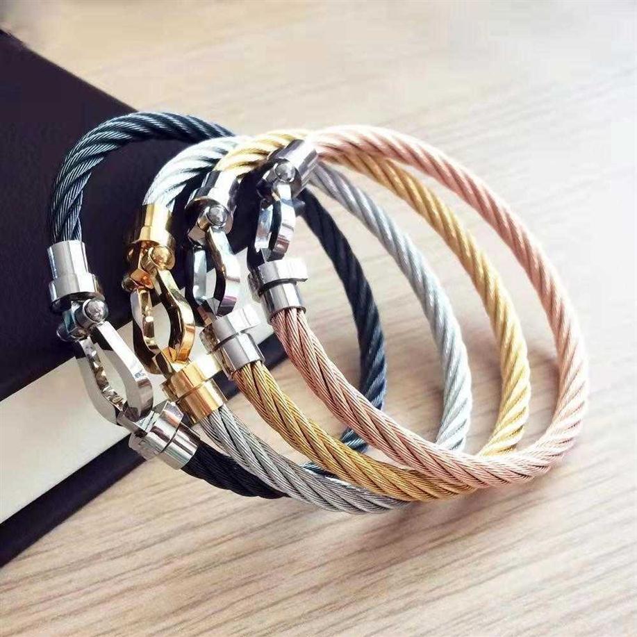

Freds designer Bracelet selling horseshoe magnet buckle stainless steel wire bracelet titanium rose gold bracelet jewelry simple250D