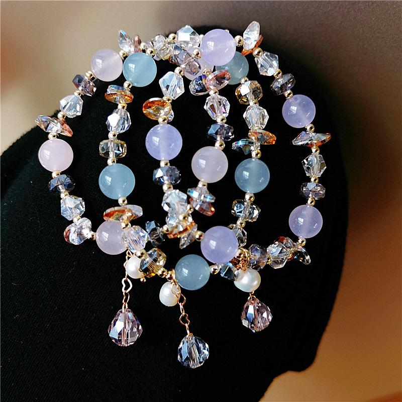 

Link Bracelets Chain Fresh And Sweet Luxury Crystal Bracelet Female Natural Stone Beaded For Women Freshwater Pearl Elastic GiftLink