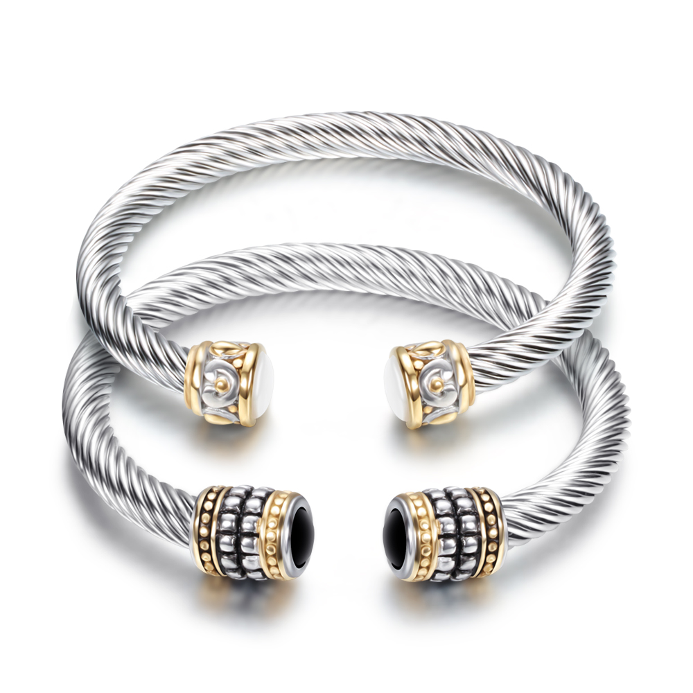

Fashion Women Gold Bangle Wire Cable Cuff Bracelet Retro Style Titanium Steel Cable Mesh Cuff Bracelets