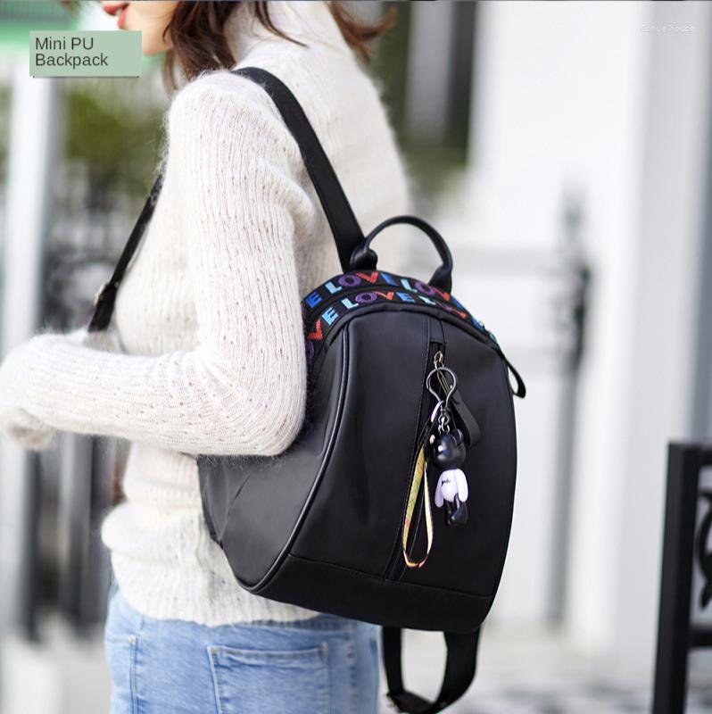 

School Bags Designer Stylish Women Backpack Mini PU Leather Balck Small For Girl Female Ladies Travel Shoulder Bag, Black