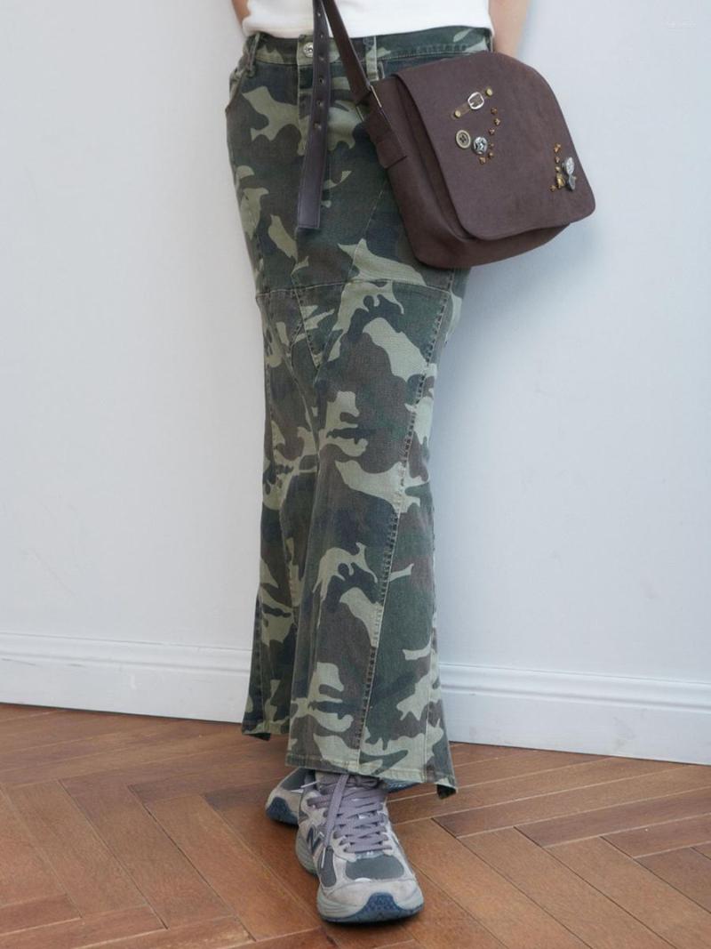 

Skirts Fashion Womens Fall Cargo Vintage Mid Waist Camouflage Print Long With Pockets Club Street Style  M L