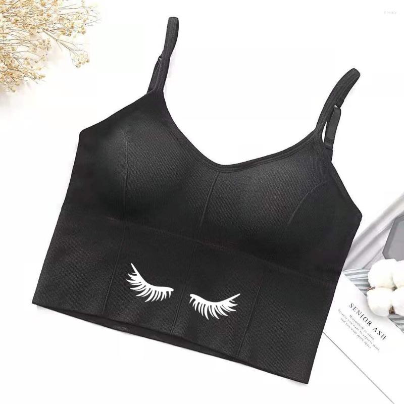 

Women's Tanks U-shaped Back Bra Tube Top Women Crop Eyelashes Makeup Lashes Mascara Print Sexy Lingerie Sports Fashion Street, Black