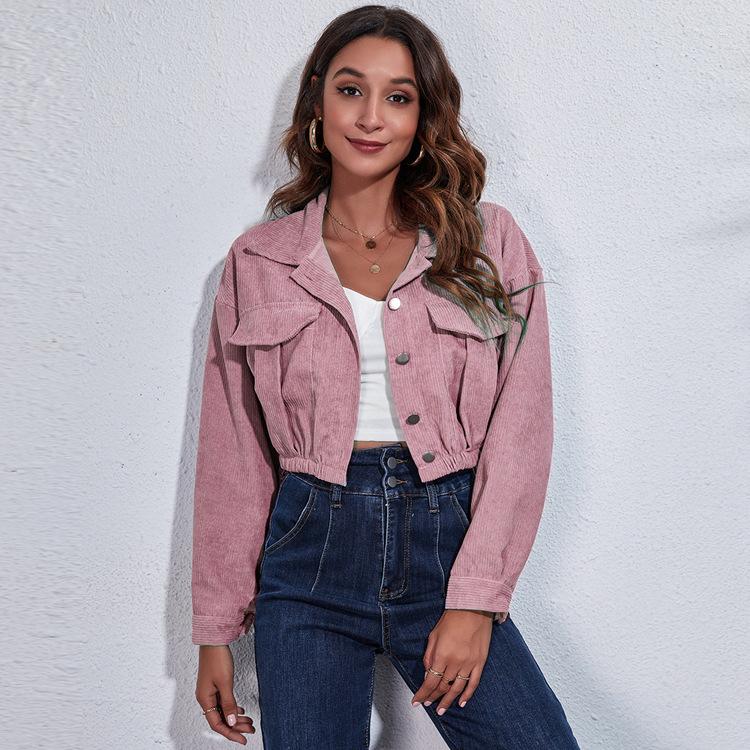 

Women' Jackets Corduroy Spring Autumn Woman Coat Long Sleeve Jacket Female Clothes Women, Pink