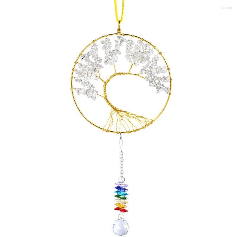 

Jewelry Pouches Handmade Wire Wrapped Tree Of Life Healing Rock Quartz Hang Decorations Clear Crystal Hanging Balll Rainbow Beads For