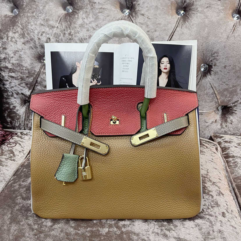 

High Quality Design Bags High cowhide leather women's one shoulder cross handbag 49%off Factory Handbag Purse for Women, Khaki with red