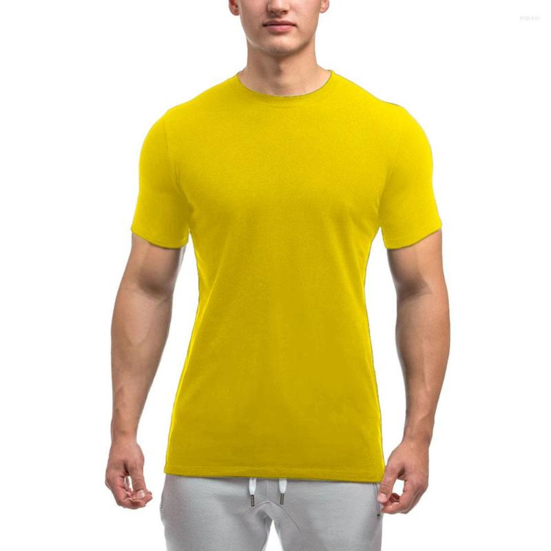 

Men's T Shirts O-Neck Yellow Red White Black Men's Sports Fitness Cotton Solid Color Bodybuilding T-shirt Tees Tops