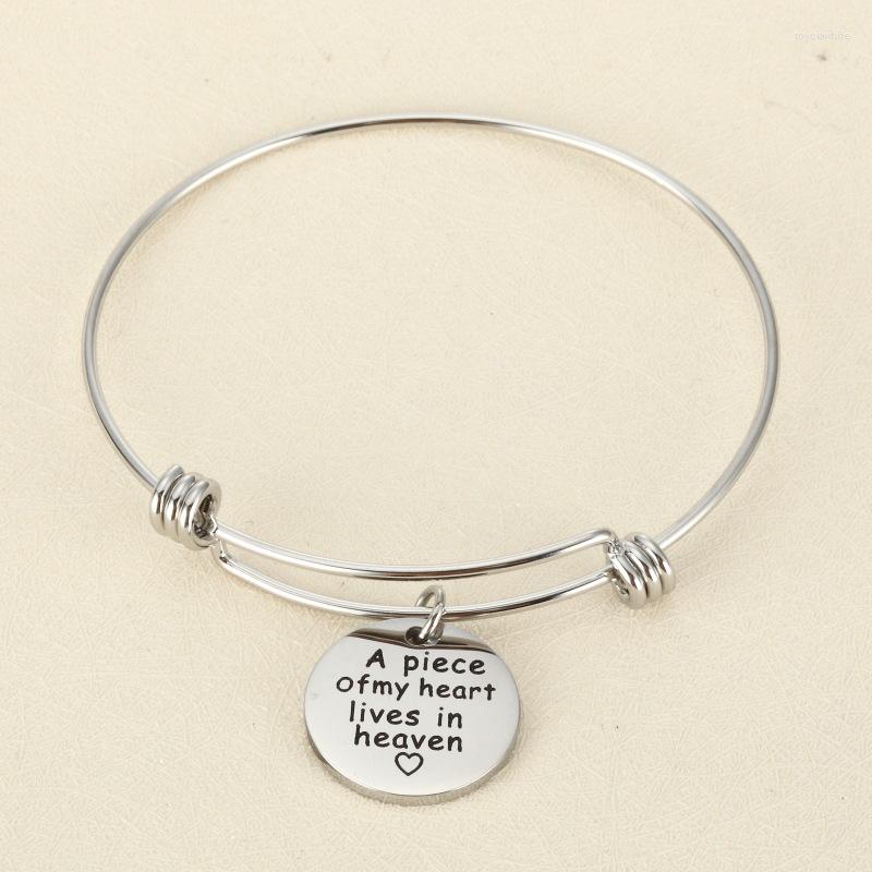 

Bangle PolishedPlus Customized Bracelet A Piece Of My Heart Lives In Letter Stainless Steel Personalized For Women Girl Gift