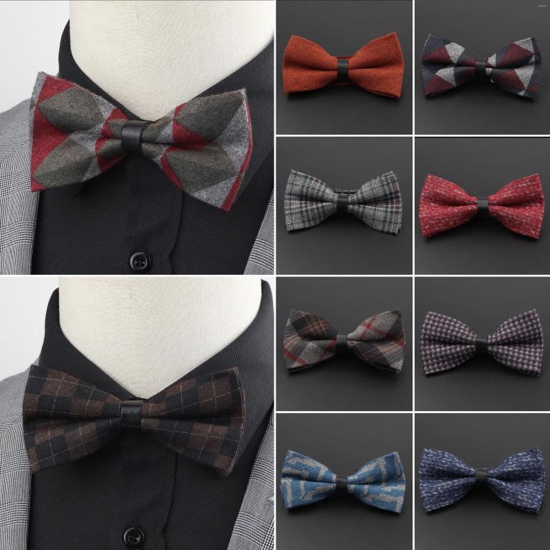 

Bow Ties Men's Solid Color Plaid Tie Classic Double Layer Cotton Polyester Groom Bowties Business Wedding Bowknot Party Accessories