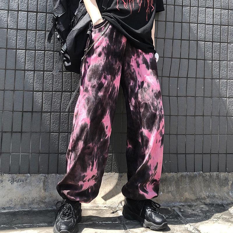 

Women' Pants Japanese Special Attack Harajuku Fashion High Street Girl Renaissance Gothic Tie Dye Punk Style Hip Hop Sweatpants Women & Cap, Beige