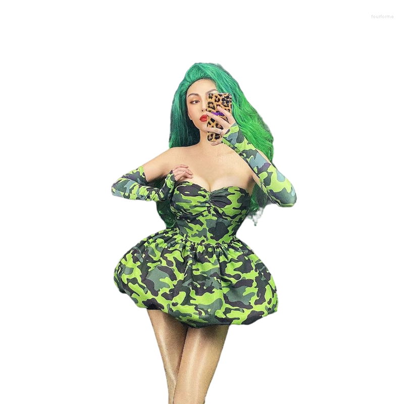 

Stage Wear Women Sexy Party Group Camouflage Strapless Dress Singer Dancer Performance Show Jazz Dance Costume, Picture shown