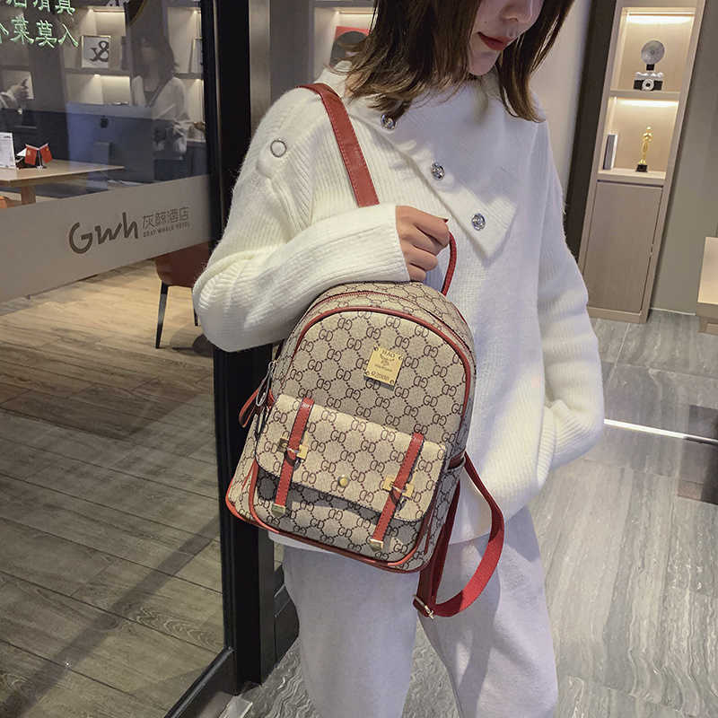 

Backpack women's bag new school bag version versatile shoulder bag travel bag net red foreign style backpack, Brown