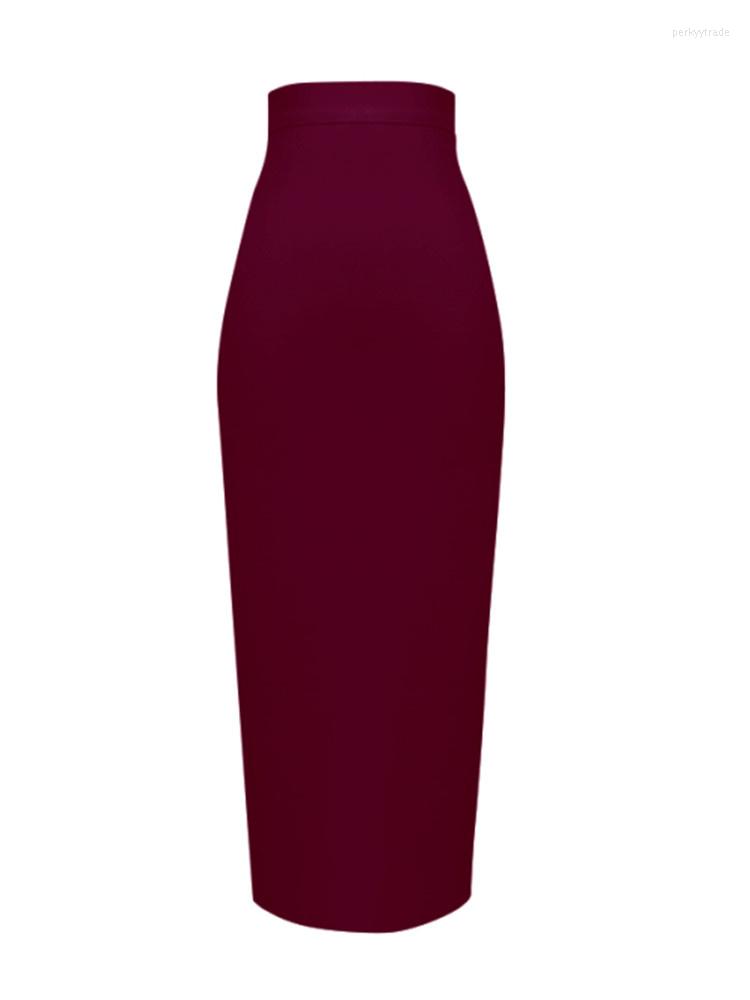 

Skirts Women Candy Color Sexy Neon Green Pink Orange Yellow Midi Knee Length Bandage Skirt 2023 Designer Pencil Faldas 78cm, 666wine red