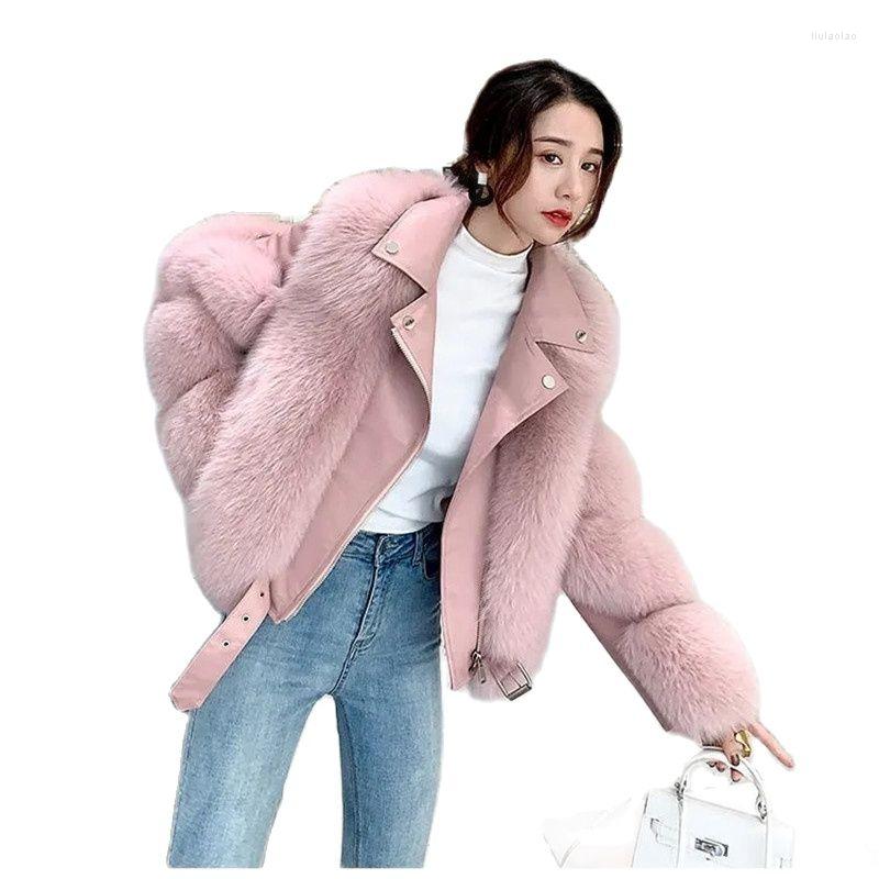 

Women's Leather Model Resemble Furs Coat Girl Locomotive Money Fur Upper Garment Internet Celebrity Warm Temperament Ladies' Jacket, White