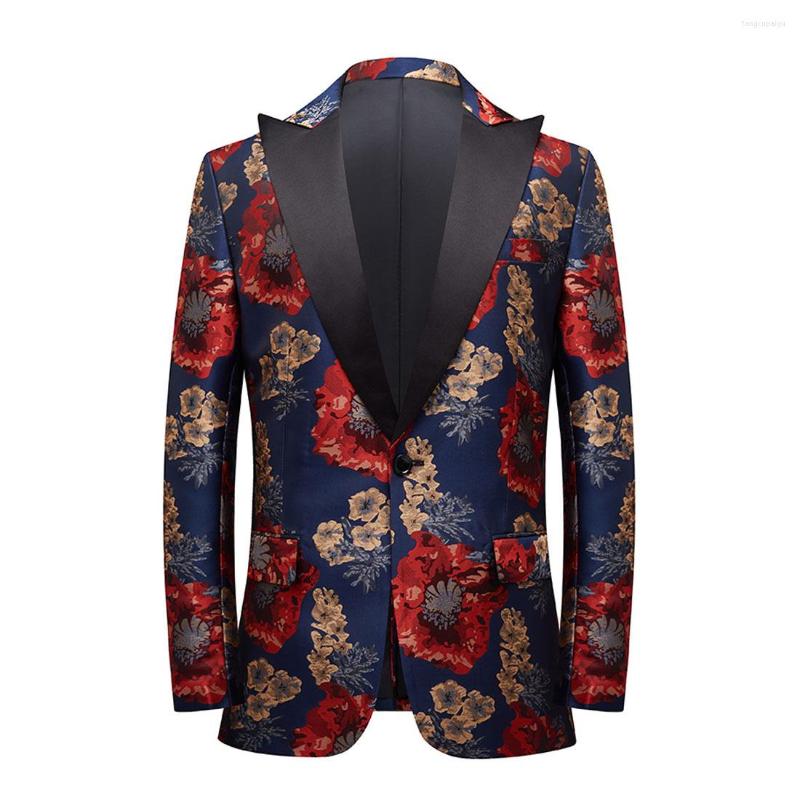 

Men's Suits Flower Men Blazers Banquet Prom Slim Fit Wedding Tuxedo Suit Jackets Peaked Lapel Stage Nightclub Singer Host Dancer 1 Piece, Blue pattern