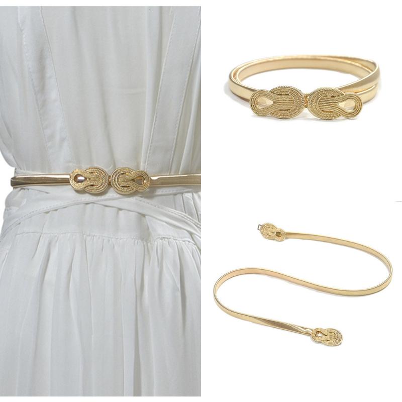 

Belts Womens Elastic Metal Waist Female Fashion Gold Chain Thin Belt Waistband Ladies Cute Tie Knot Buckle For DressesBelts
