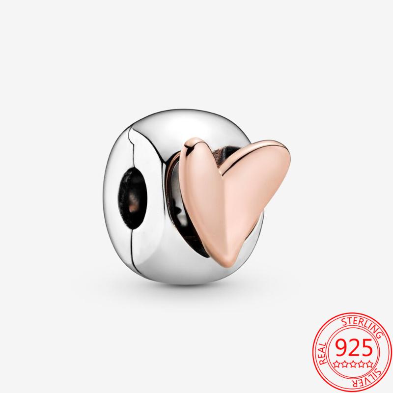 

Charms Authentic S925 Sterling Silver Hand-painted Heart-shaped Flower Clip Bracelet Charm Fit Beaded