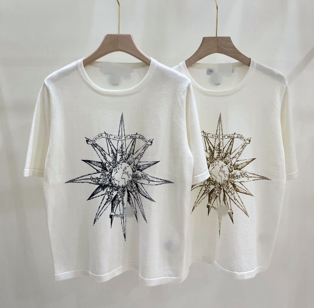 

2023 Blue/Brown Letter Embroidery Women' T-shirt Brand Same Style DH57