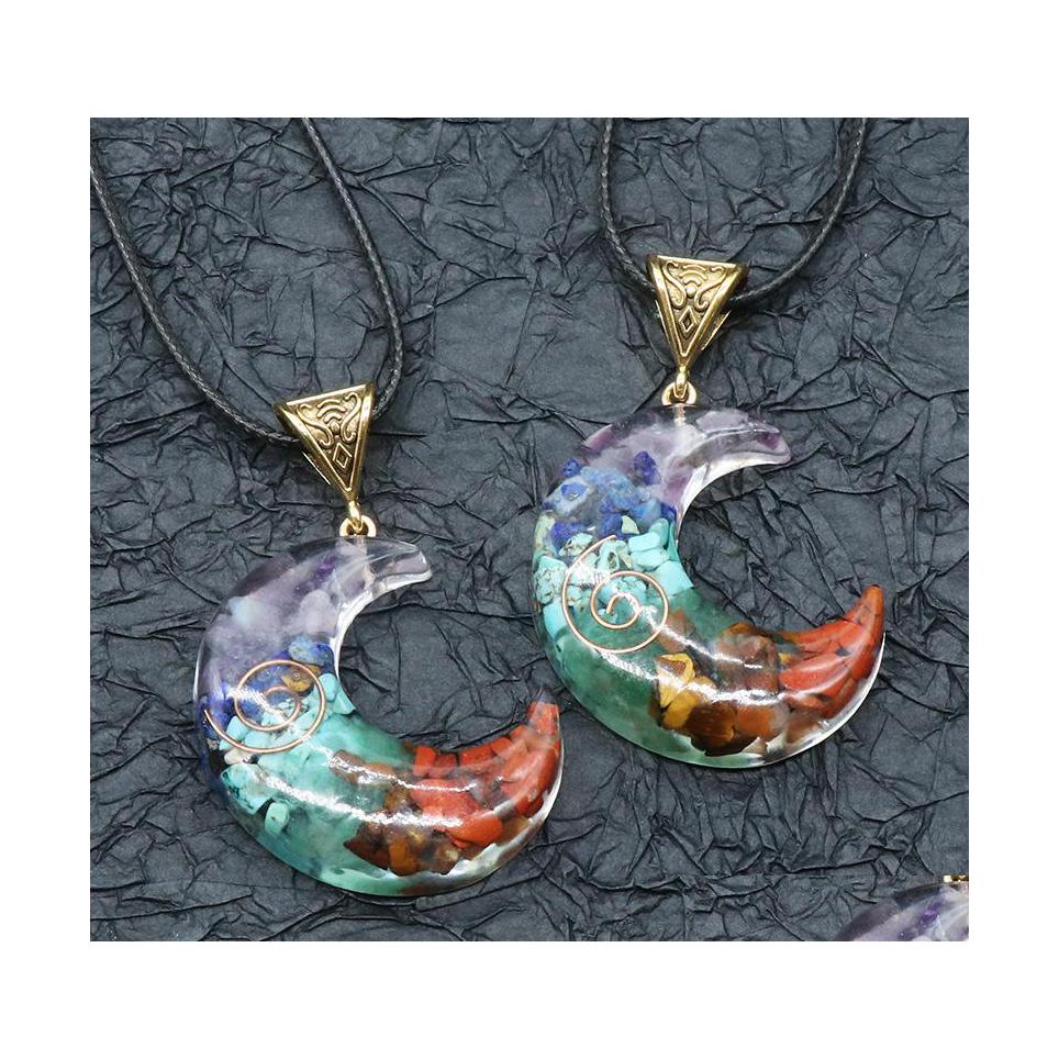 

Pendant Necklaces Coated Resin Colorf Stone Beads Crescent Moon Necklace Healing Jewelry For Men Rope Carshop2006 Drop Delivery Penda Dhvum