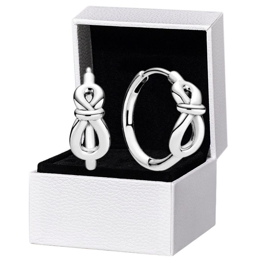 925 Sterling Silver Infinity Knot Hoop Earrings Original box for Pandora Women Girls Earring246F