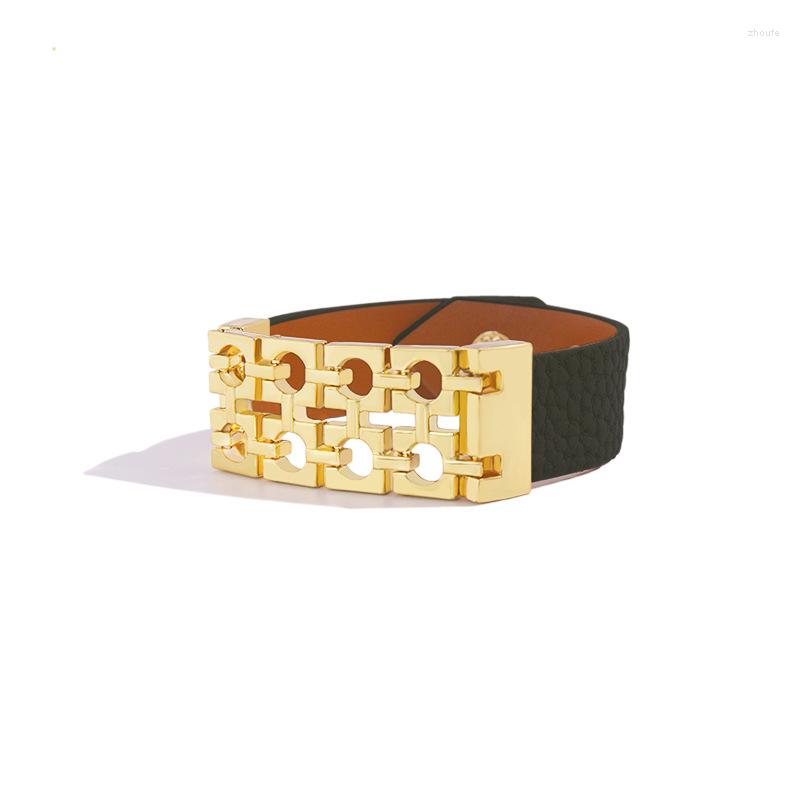 

Bangle High Quality PU Leather Gold Color Stainless Steel Letter Bracelets For Men Women Fashion Jewelry