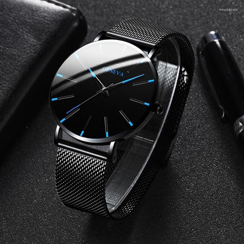 

Wristwatches Minimalist Men's Fashion Ultra Thin Watches Simple Men Business Mesh Belt Quartz Watch Male Clock Relogio MasculinoWristwat, Slsl-bk
