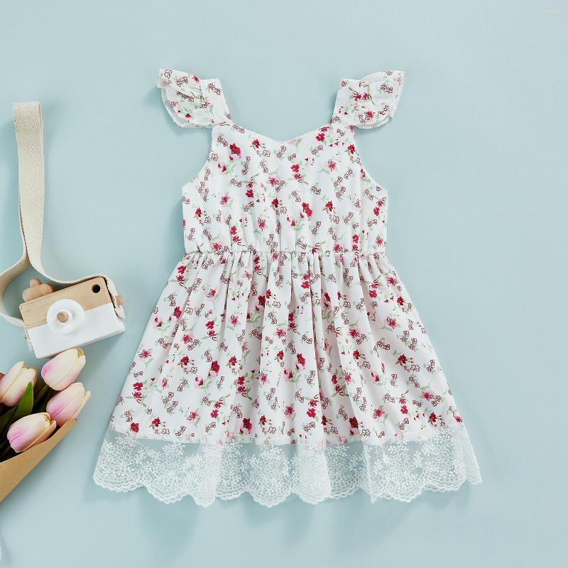 

Girl Dresses 0-24 Months Print Baby Dress Girl's Sleeveless Floral Printed Lace Hem Sweet Sling Old Girls, Picture shown