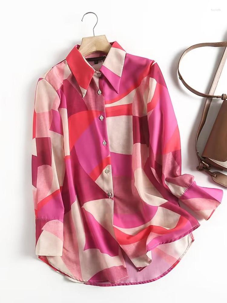 

Women' Blouses YENKYE Women Geometric Pattern Design Casual Shirt Long Sleeve Lapel Female Blouse Summer Blusas Tops, Multi