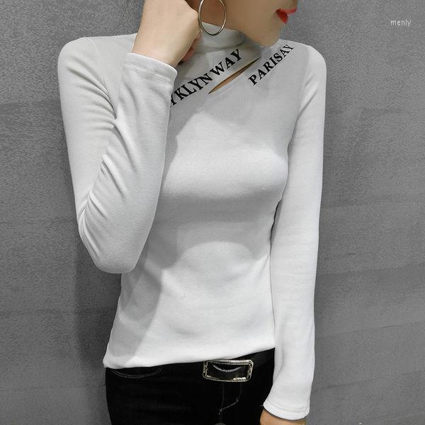 

Women' T Shirts Women' White Pullover Half High Collar Letter Hollow Long Sleeves Slim T-shirt Wholesale Autumn 2023 Fashion Lady, Black