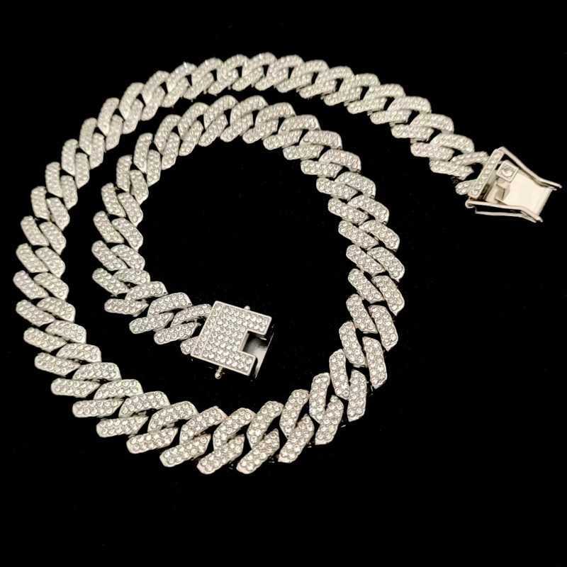 

Cuba Necklace Male Trend Hip-hop Simple 14mm Chain Men And Women Diamond-shaped Europe And The United States Set Diamond Accessories