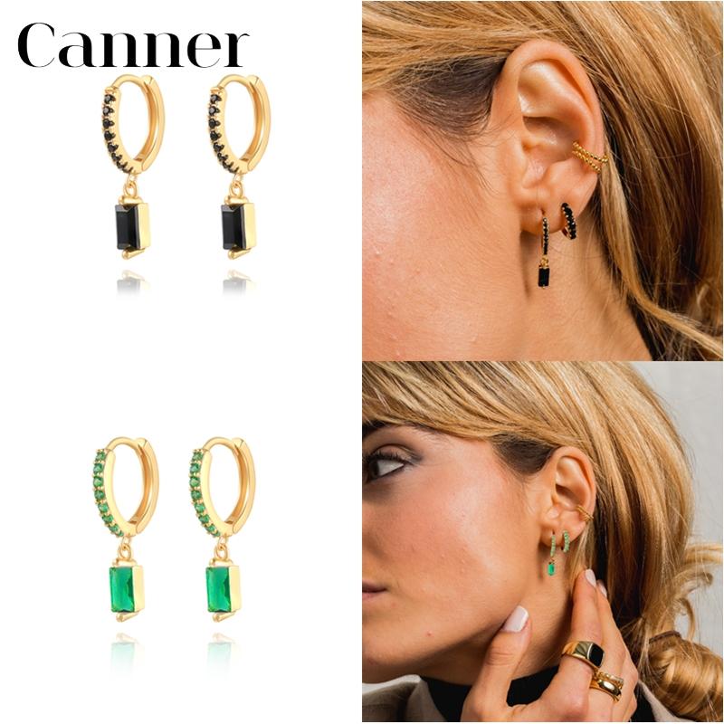 

Hoop Earrings & Huggie Canner Pendiente Plata 925 Silver For Women White/Black/Green/Purple CZ Crystal Earing Fine Jewelry Joyero Gift W5