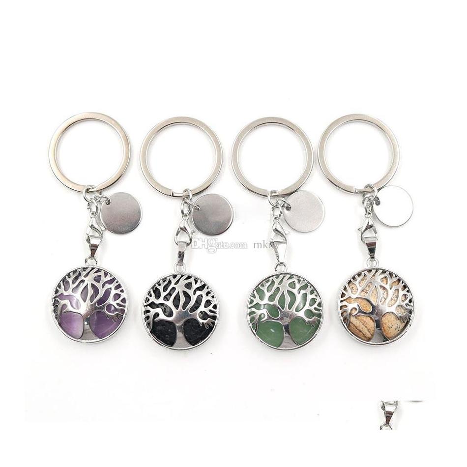 

Key Rings Lobster Clasp Tree Of Life Natural Rose Quartz Gem Stone Ring Healing Crystal Keychain Jewelry Birthday Keyrings Gift Drop Dhjrz