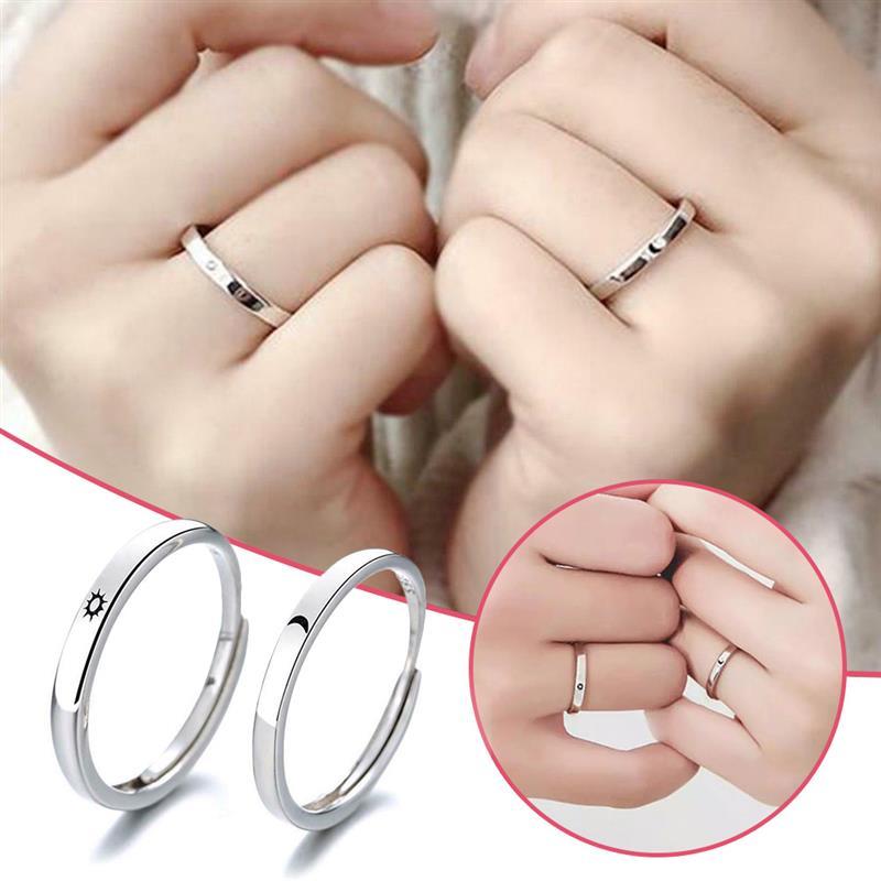 

Wedding Rings 2Pc Sun Moon Ring Couple Opening Adjustable Pattern Men And Women Give Girlfriend An Anniversary Gift