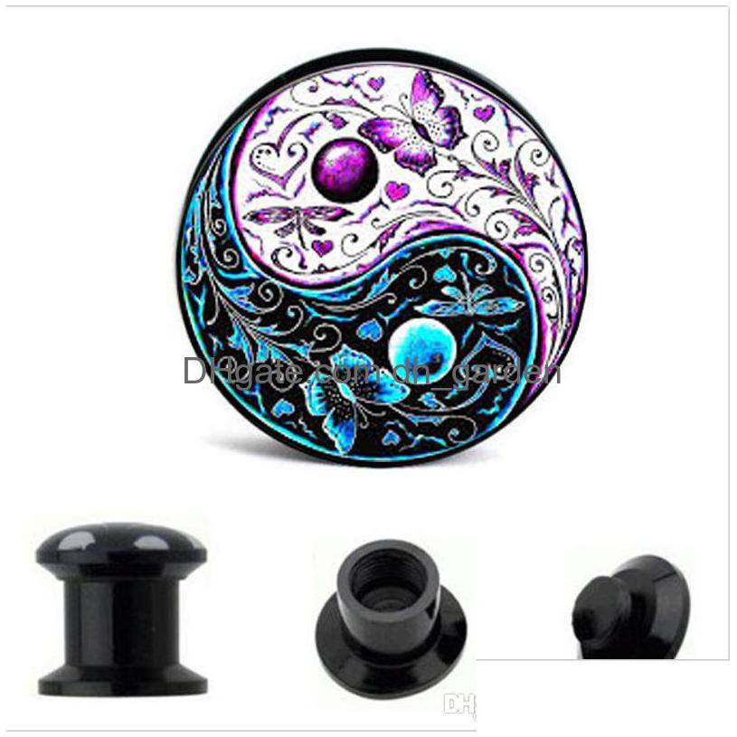 

Plugs Tunnels Fashion Yingyang Butterfly Flower Print Logo Flesh Tunnel Ear For Body Piercing Expander Stretcher Drop Deliv Dhgarden Dhwa7