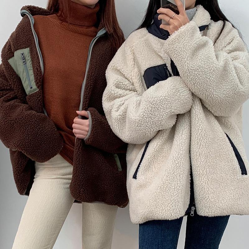 

Women's Jackets Komiyama Lapel Zipper Lambswool Thicked Warm Coats Autumn Winter Clothes Women Japanese Loose Double-sided Outfits, Apricot