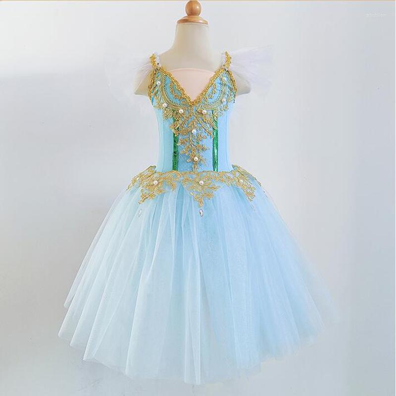 

Stage Wear Kids Romantic Ballerina Ballet TUTU Dance Dress Children Swan Lake Long Dancing Costumes Clothing Teen Girls White, Blue dress