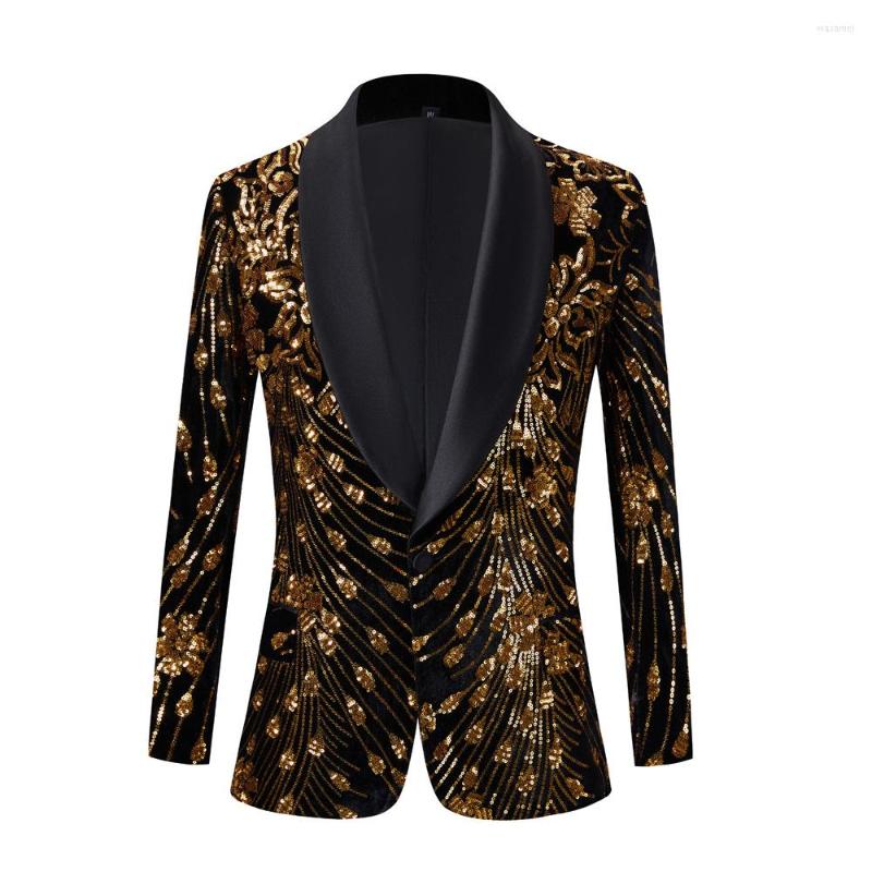 

Men's Suits Men Glitter Gold Black Sequins Blazer Groom Wedding Suit Jacket Shawl Collar Prom Banquet Party Formal Tuxedo Host Stage Costume