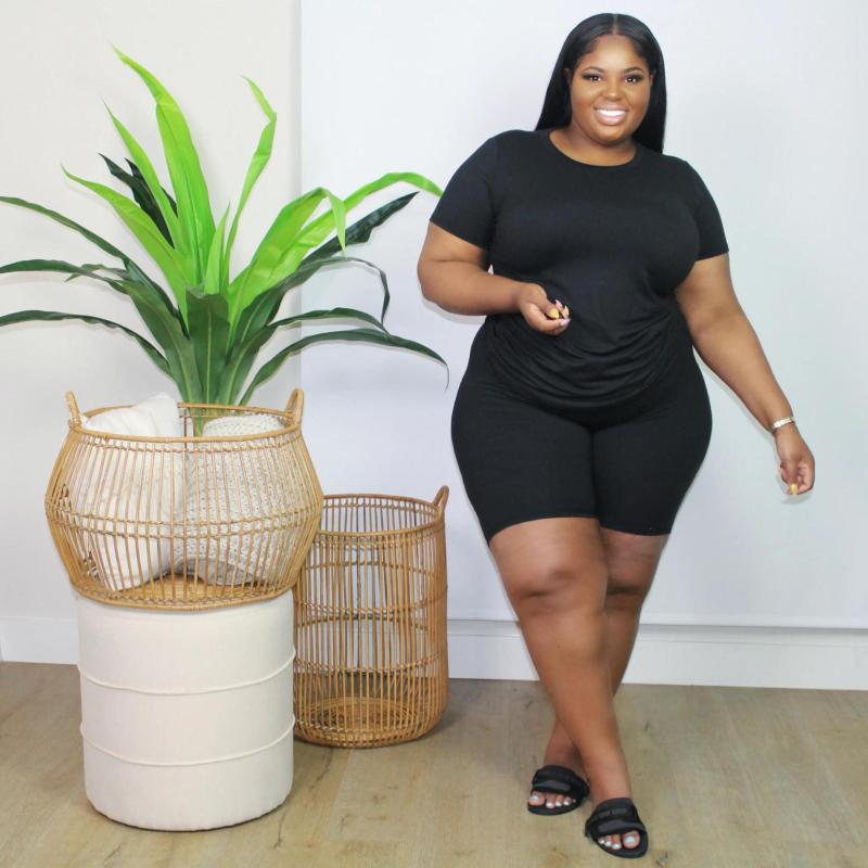 

Tracksuits Women's Plus Size Women Jogger Sets 2023 Summer Solid Shirts And Pants Fashion Two Piece Set Tracksuit Sexy Lady Outfit Wholesale, Black