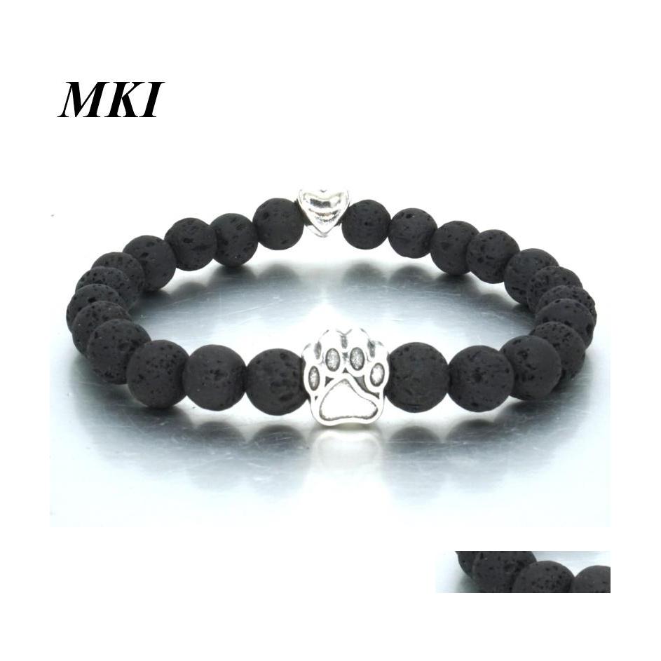 

Charm Bracelets Handmade 8Mm Black Lava Stone Beads Strand Bracelet Essential Oil Diffuser Heart Dog Paw Charms Pet Lover Beaded Han Dhja4