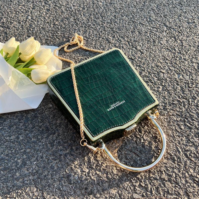 

Evening Bags Stone Leather Women's Box Shoulder Bag Luxury Designer Chain Crossbody Metal Hand Hold Handbag Brand Ladies Casual Tote, White