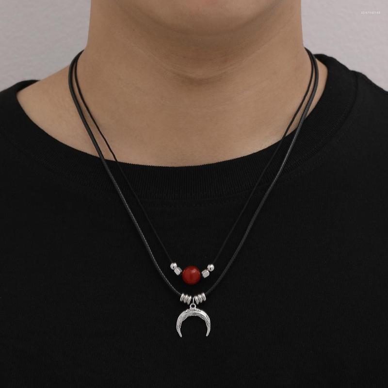 

Chains Hip-hop Double Red Agate Stainless Steel Necklace For Men's Moon Lasheng Trend Punk Fashion Titanium