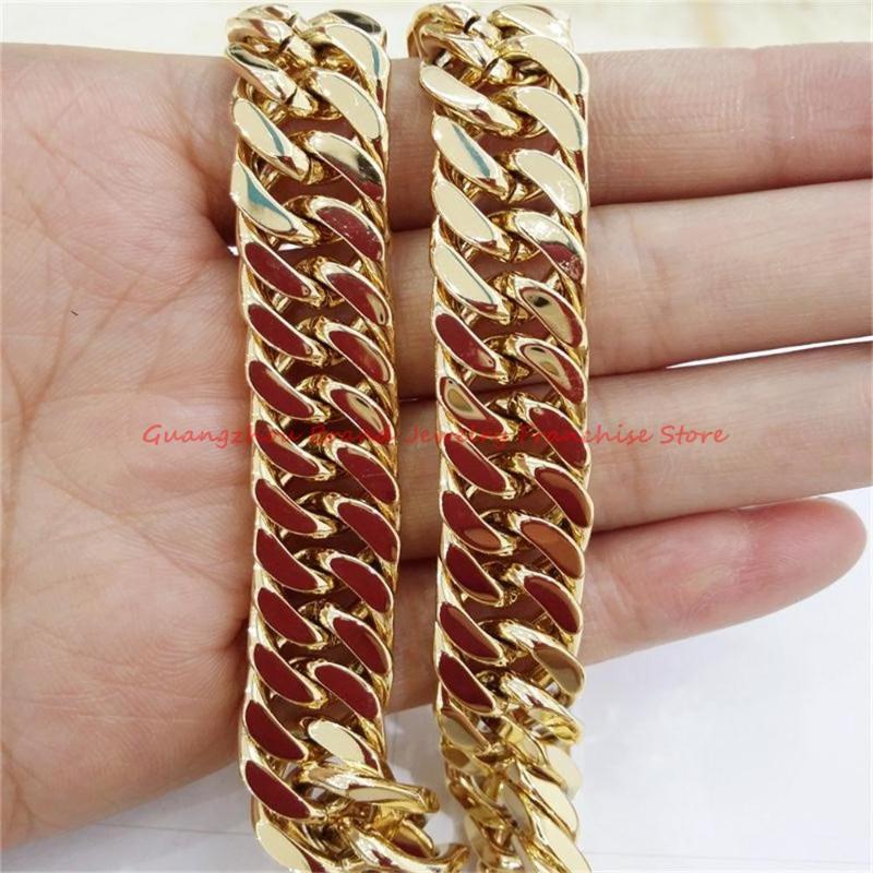 

Chains 7"-40" Charming Mens Boys Stainless Steel 10mm 12mm 14mm Yellow Gold Cuban Curb Chain Necklaces JewelryChains