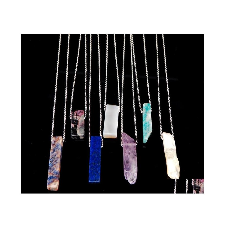 

Pendant Necklaces 100Pcs Natural Stone Strip Bar Necklace Rose Red Blue Amethyst Crystal Green Aventurine Rec Stainless Steel Yydhho Dhqz3
