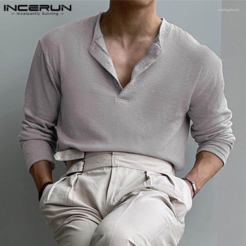 

Men' T Shirts INCERUN 2023 Men Casual Shirt Solid Color V Neck Long Sleeve Streetwear Thin Clothing Korean Fashion Leisure Tee Tops 5XL, Black