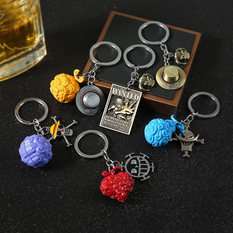 

Keychains Anime One Piece White Beard Ace Luffy Devil Fruit Key Chain Keyrings Holder Pendant Metal Charm Men JewelryKeychains