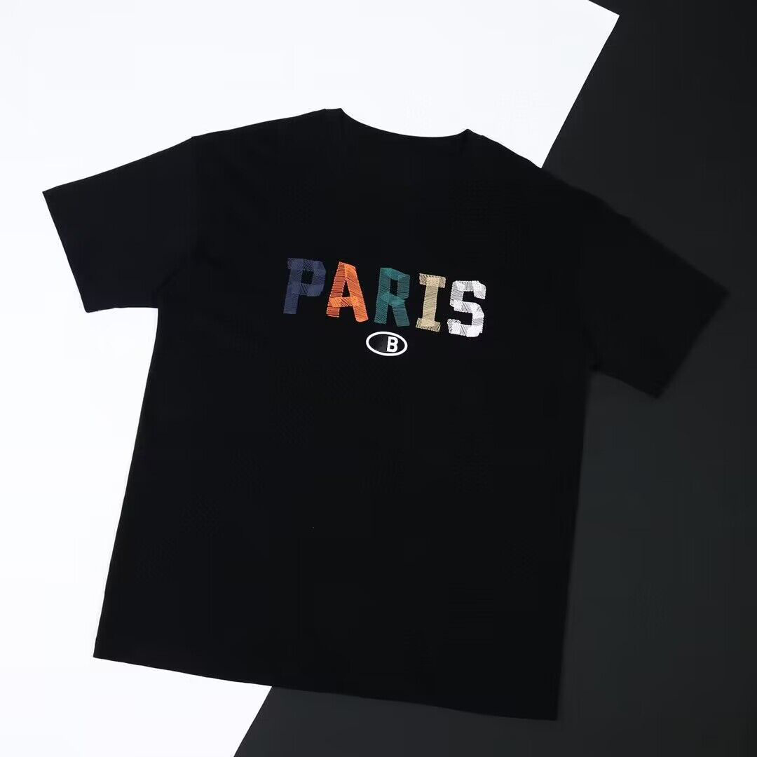 

2023 Vintage T Shirt Men Women Cotton T-shirt Tee Cotton Print Fashion Paris Crew Neck Balencaigaity Tops Oversized Fit Lovers Bb Designer, Black