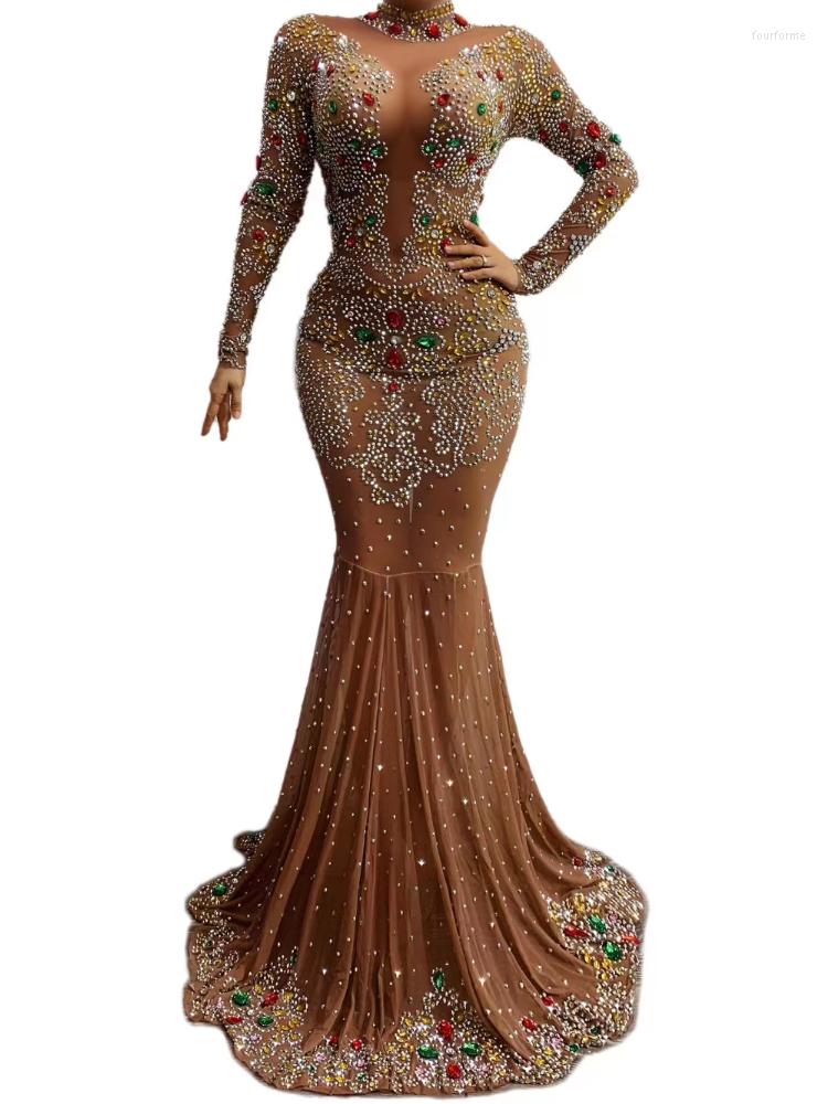 

Stage Wear Bling Rhinestones Skinny Sexy Costume Party Birthday Bar Club Long Evening Dress Dresses For Women 2023, Picture shown