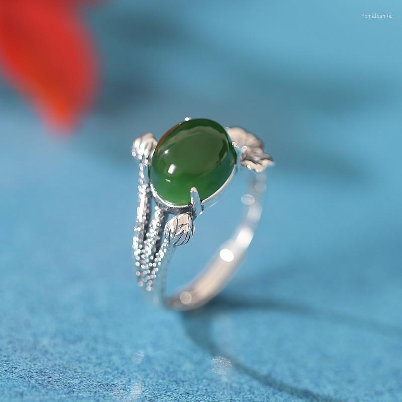 

Cluster Rings JZ273 ZFSILVER Thai Silver 925 South Red Agate Hetian Jade JasperTurquoise Lotus Leaf Oval Ring Women Wedding Party Jewelry