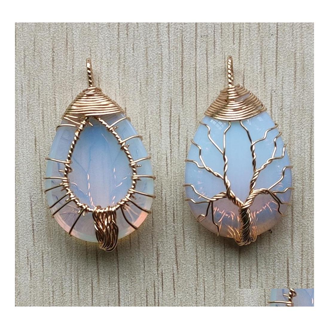 

Charms Gold Color Opalite Opal Wire Wrap Handmade Tree Of Life Natural Stone Pendants Diy Necklace Jewelry Making Drop Delivery Find Dh4Wy