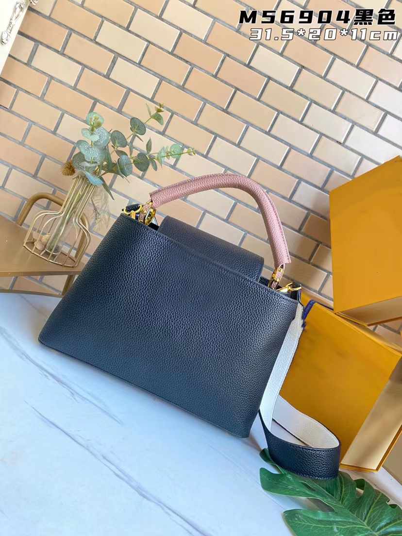 

Top Handle Women Designer Shoulder Bags Capucines BB Totes Crossbody Bag Aurillon Leather Handbags Woman Mid Size Luxury Purses Fashion Ladies Tote Handbag, Black