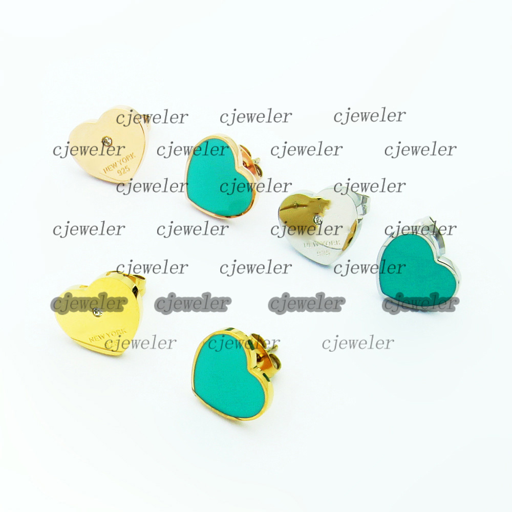 

Charm stud wholesales T letter Peach Heart Single Drill love three stud earrings Green dripping oil Women AB model designer for womens luxury jewellery orecchini
